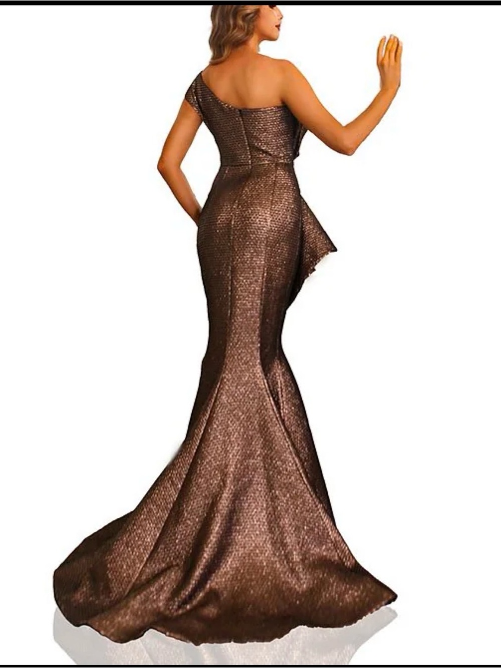 Terani Couture One-Shoulder Metallic Brown Mermaid Gown - Picture 2 of 5